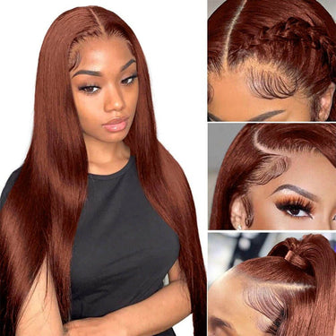 Layer Straight Reddish Brown 13x4 Lace Frontal Wigs